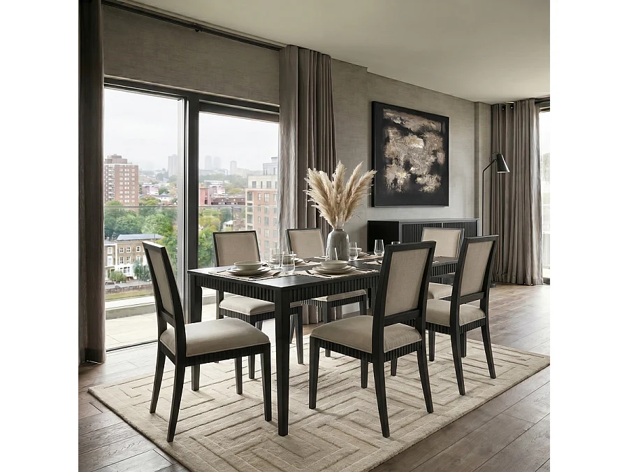 Oriel Dining Chair Limestone - Contemporary Fluted Linen-Effect Upholstery, Ash Frame