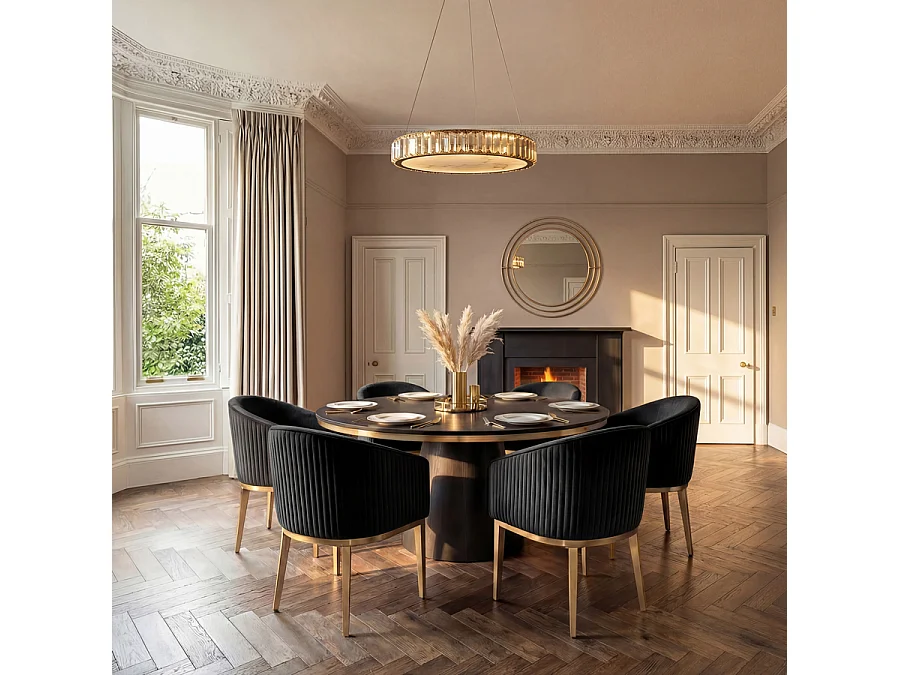 Ella Dining Chair, Black Velvet - Brass-Finish Brushed Stainless Steel Base