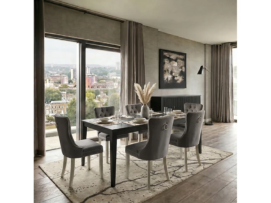 My Furniture Antoinette Mink Velvet Dining Chair - Buttoned Back, Ring Handle, Pewter Ash Legs