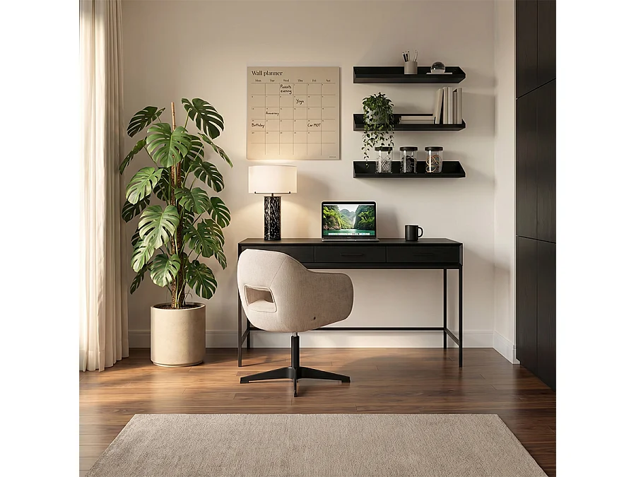 Voltra Swivel Armchair Taupe - Upholstered Chenille, Foam-Padded Comfort, Black Metal Base