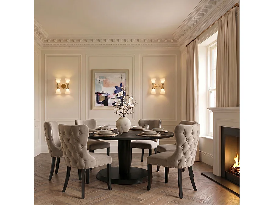 Margonia Dining Chair Taupe - Velvet Upholstery, Stained Solid Ash Legs