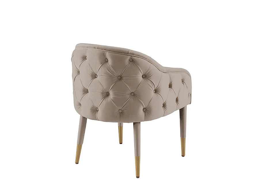 Sophia Dining Chair Taupe - Deep Buttoned Velvet with Brushed Brass Caps