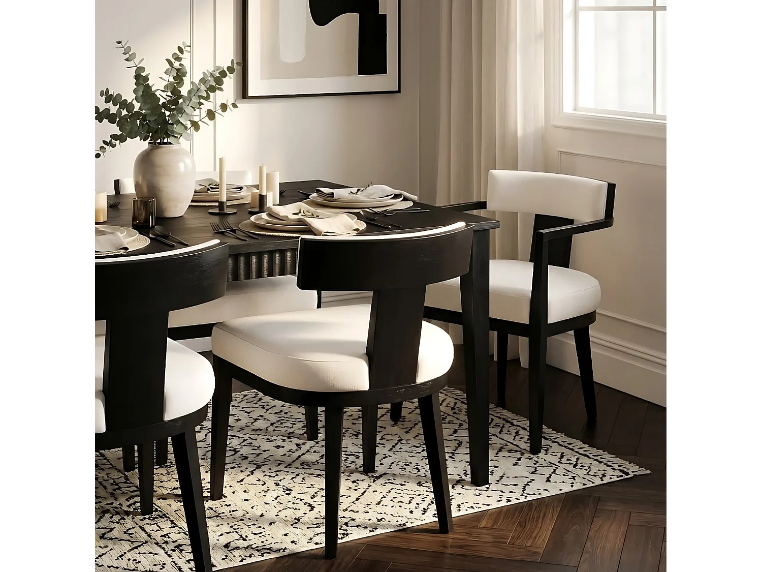 Vista Dining Chair Ivory - Solid Ash Frame, Linen-Effect Upholstery