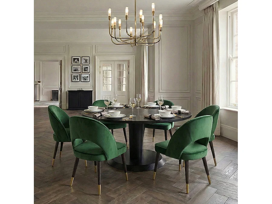 Rossini Mid-Century Dining Chair - Bottle Green Velvet, Ash Legs