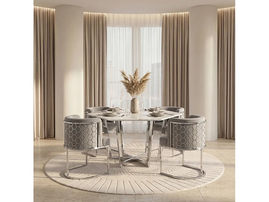 Alveare Dining Chair - Dove Grey Velvet, Chrome Frame