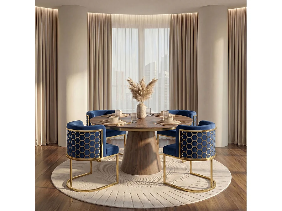 Alveare Dining Chair - Electroplated Brass Frame, Royal Blue Velvet