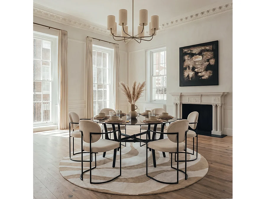 Angelica Chalk Velvet Dining Chair - Matte Black Steel Frame
