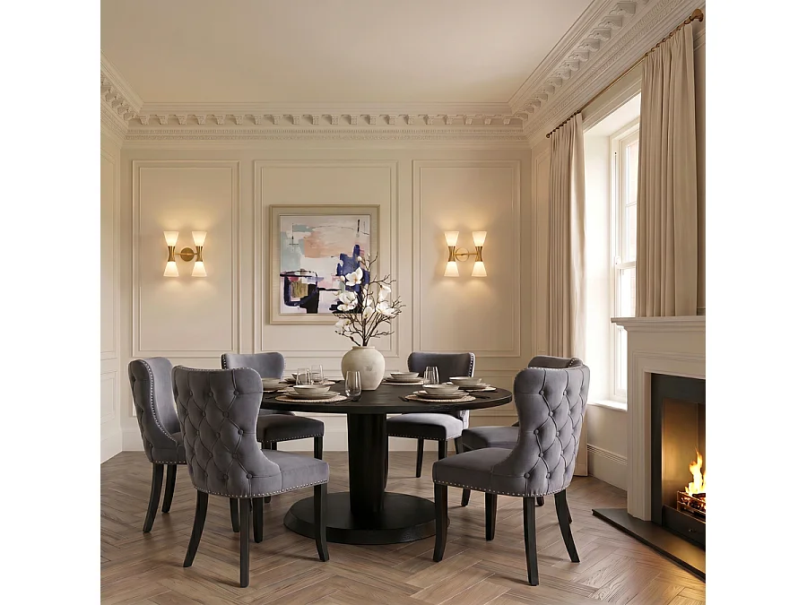 Margonia Dining Chair Storm Grey - Velvet Upholstery, Stained Ash Legs