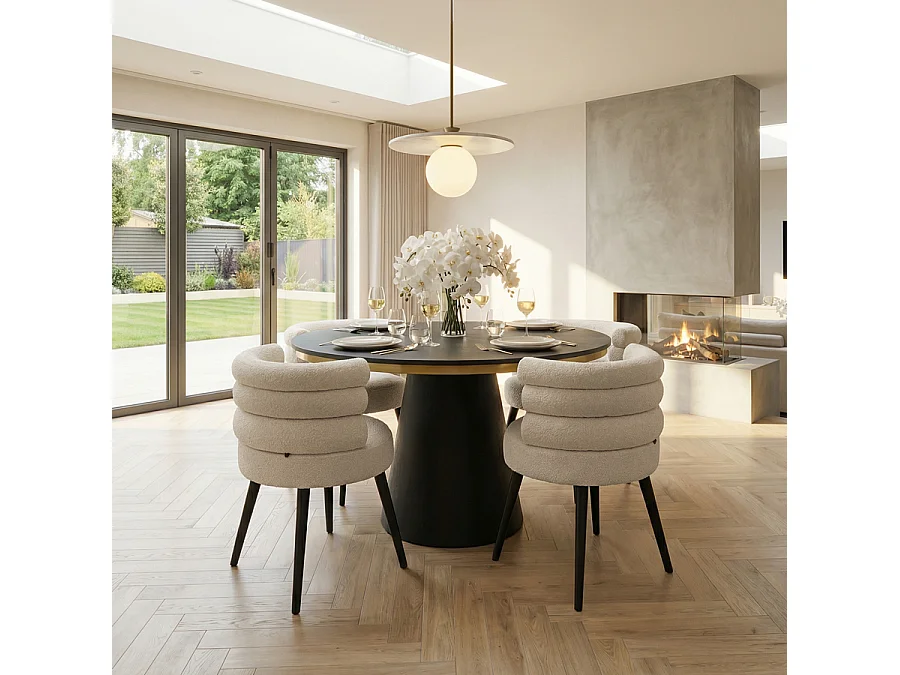 Cooper Dining Chair - Light Taupe Chenille, Ash Legs, Satin Black Finish