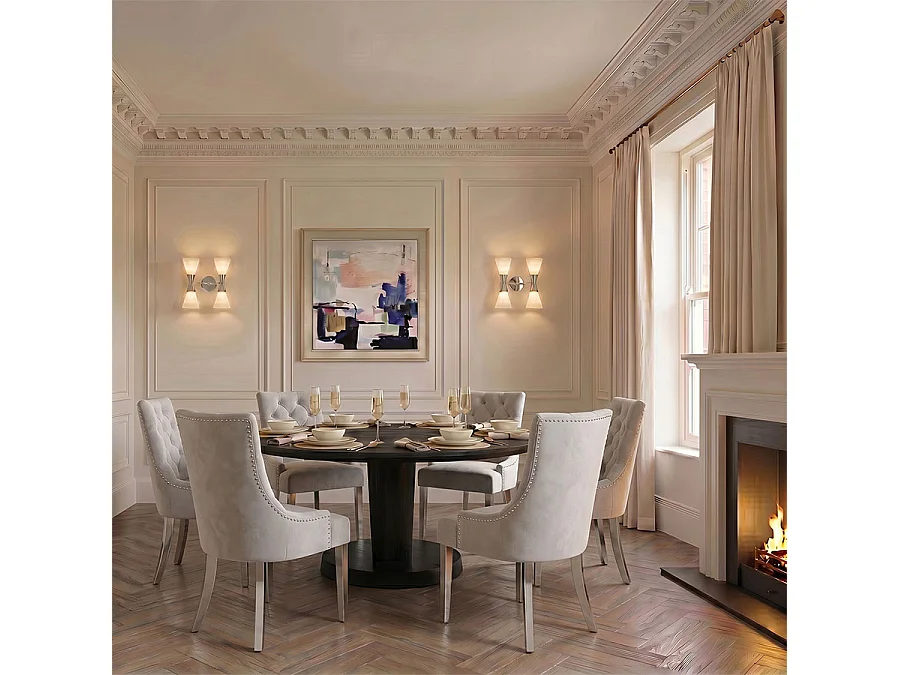 Torino Dove Grey Velvet Dining Chair - Polished Stainless Steel Legs