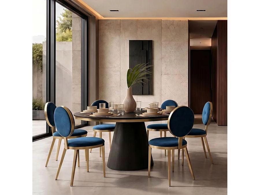 Ravello Dining Chair - Navy Blue velvet, Brass Electroplated Steel Frame