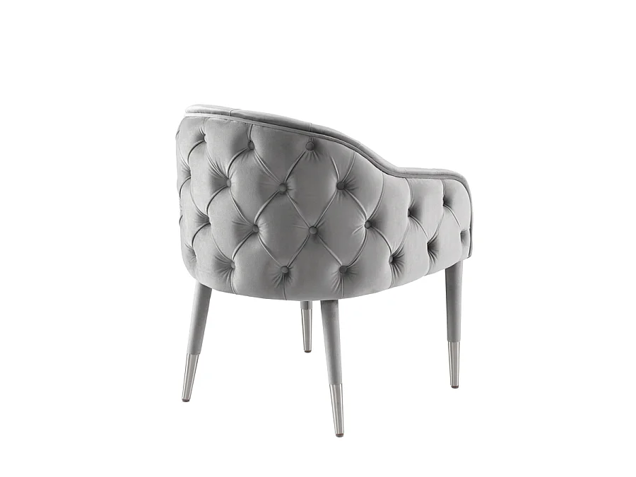 Sophia Velvet Dining Chair Grey - Deep Buttoned Back, Brushed Silver Caps