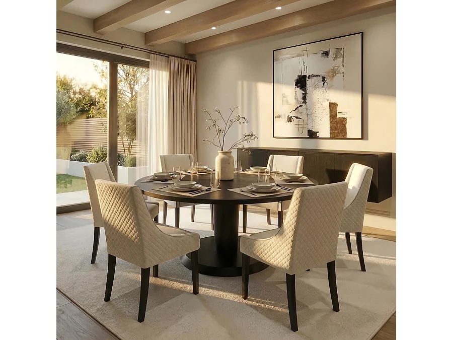 Chatsworth Dining Chair Chalk Diamond - Velvet Front, Quilted Back, Stained Ash Legs