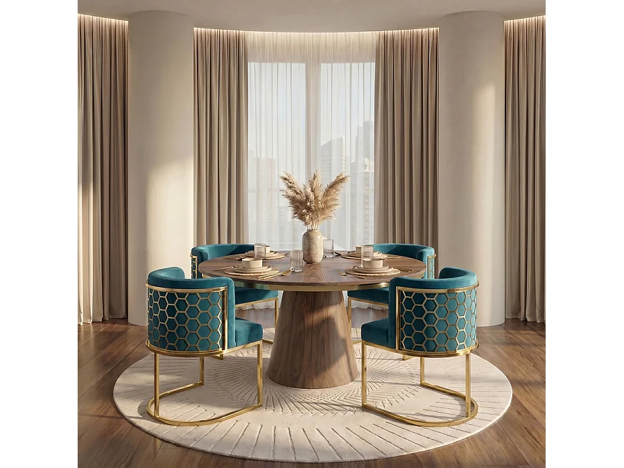 Alveare Dining Chair, Electroplated Brass Frame, Peacock Velvet