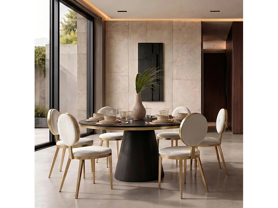 Ravello Dining Chair - Chalk, Brass Electroplated Steel Frame, Velvet Seat
