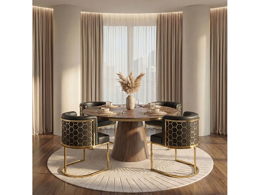 Alveare Dining Chair - Electroplated Brass Frame, Black Faux Leather