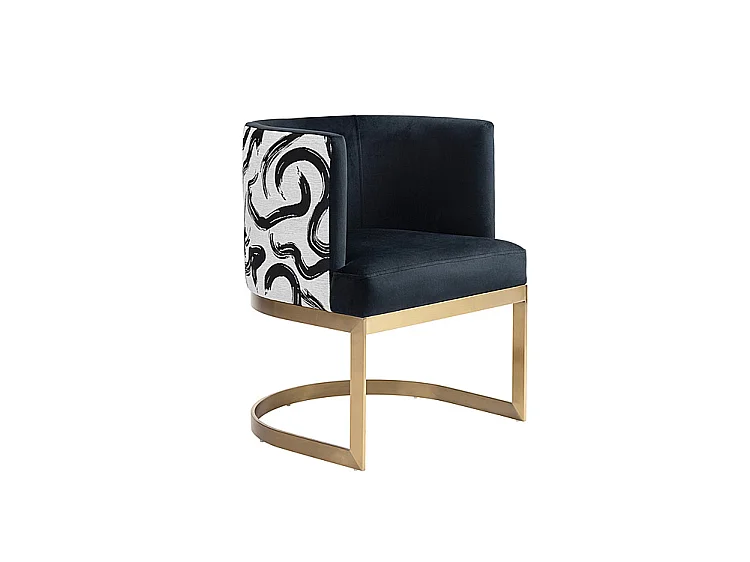 Suki Dining Chair - Brushed Brass Base, Velvet Seat, Jacquard Back
