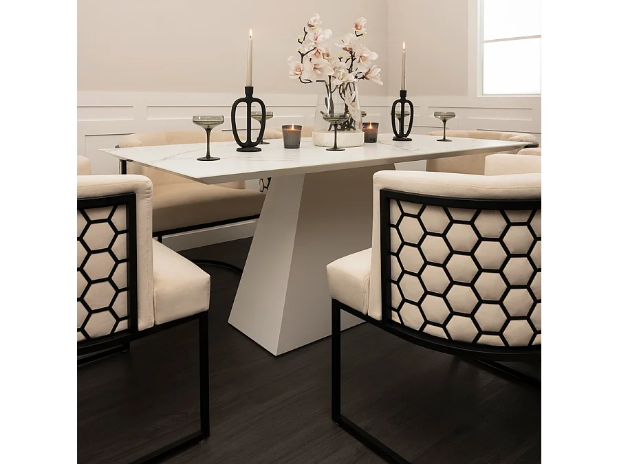 Alveare Mid-Century Dining Chair Black Velvet with Hexagonal Cutouts