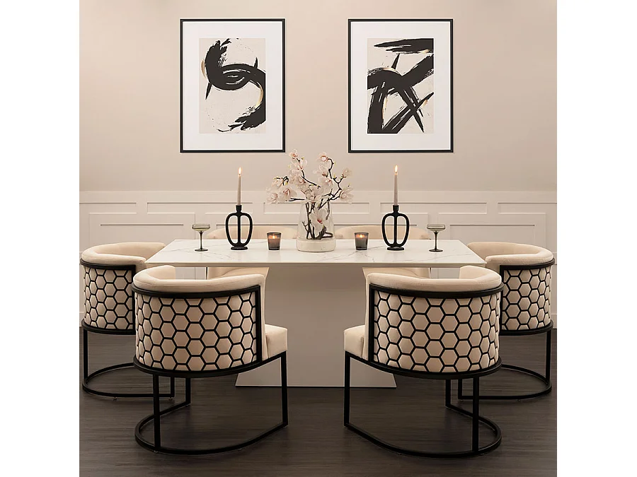 Alveare Mid-Century Dining Chair Black Velvet with Hexagonal Cutouts