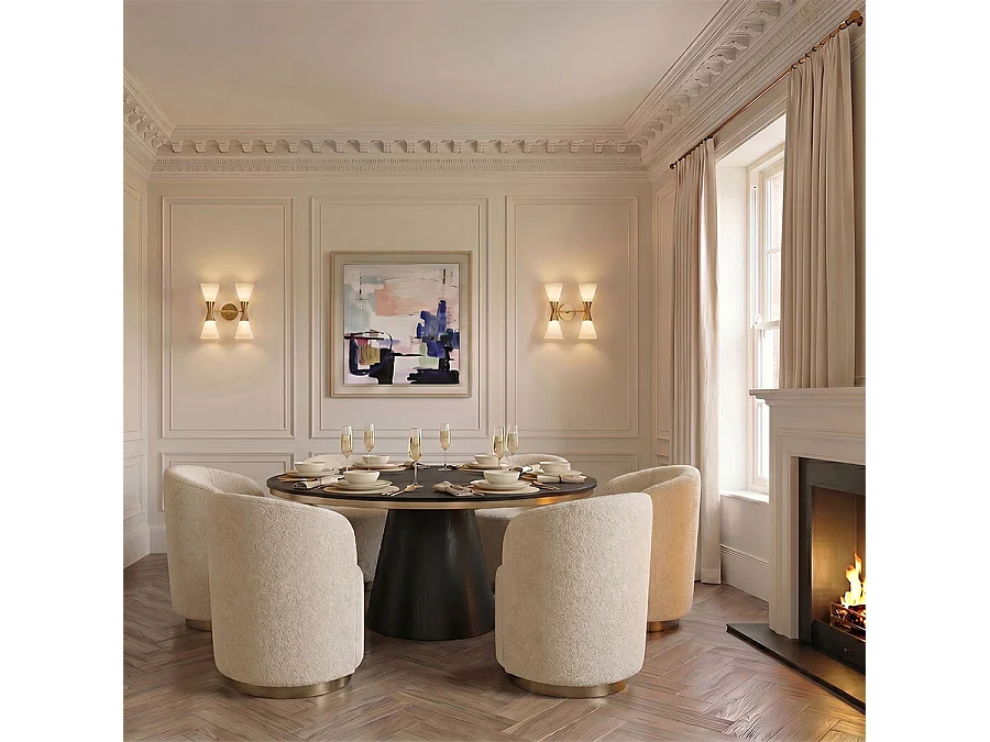 West End Swivel Dining Chair - Ivory Borg Upholstery, Brushed Brass Base