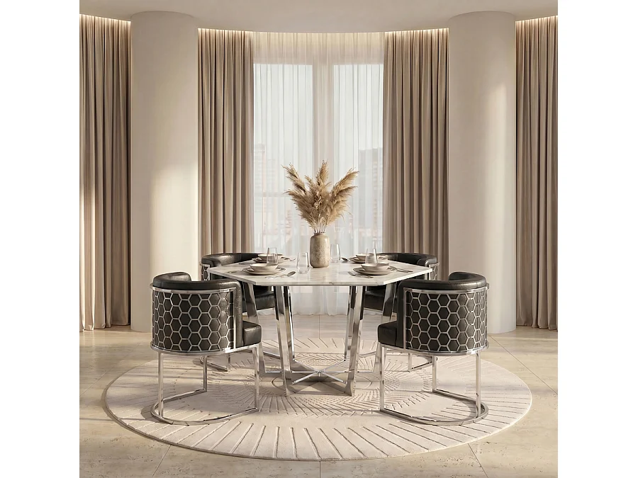 Alveare Dining Chair - Chrome Frame, Black Faux Leather