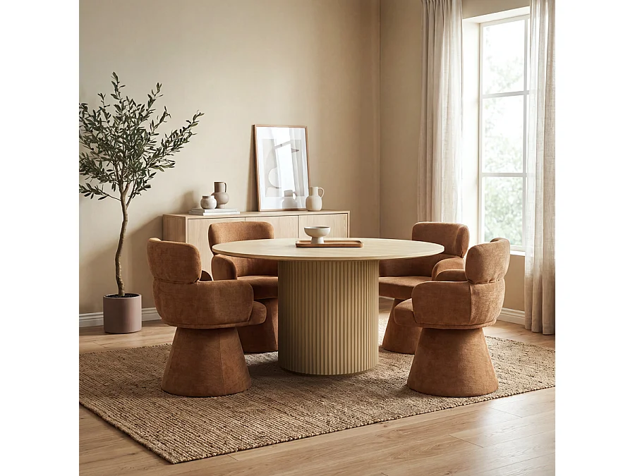 Zuno Swivel Dining Chair - Ceramic velvet, fully upholstered pedestal, 360° swivel