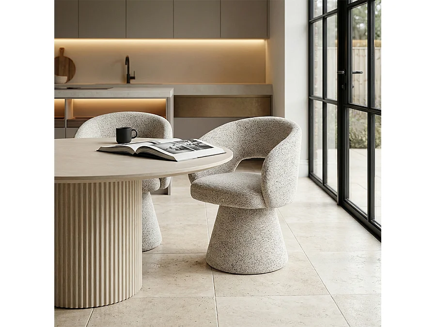 Huxley Swivel Dining Chair - Birch, Foam-Padded Chenille Upholstery