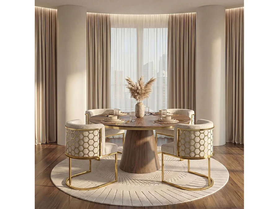 Alveare Dining Chair Brass Finish - Light Taupe Chenille