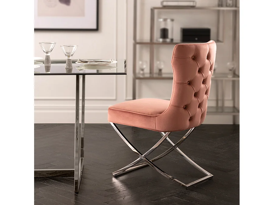 Wexler Blush Pink Dining Chair - Polished Stainless Steel Base