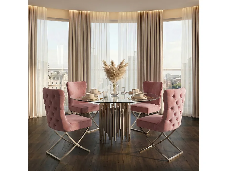 Wexler Blush Pink Dining Chair - Polished Stainless Steel Base