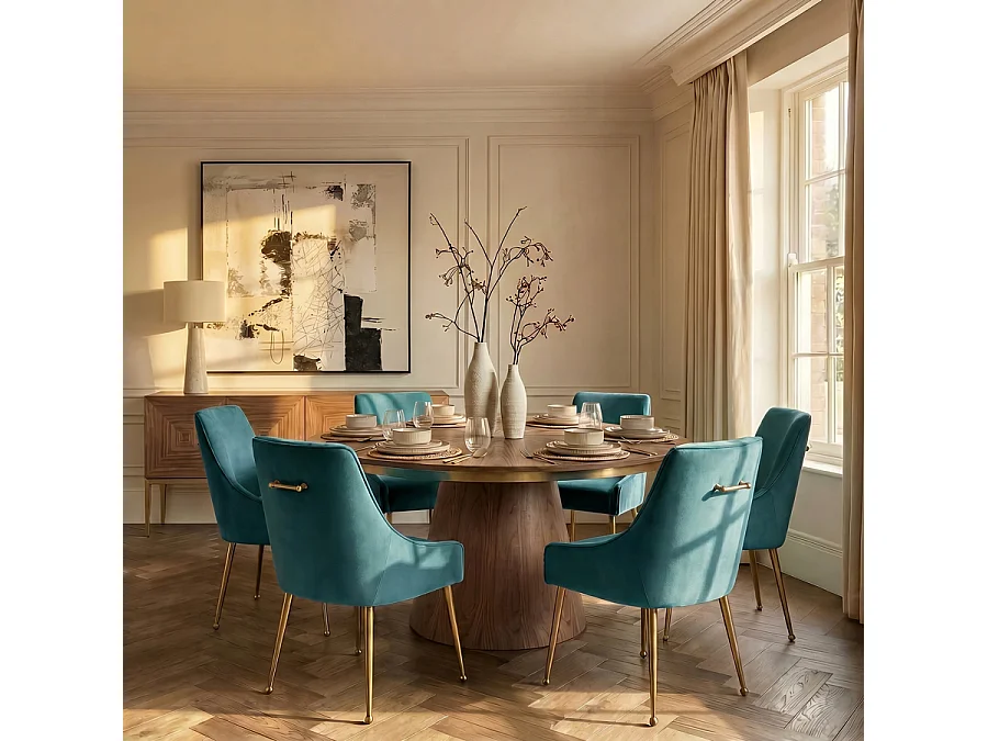 Mason Mid-Century Dining Chair Peacock - Velvet, Brushed Gold Legs