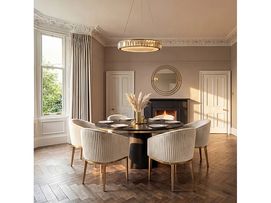 Ella Dining Chair Chalk Velvet with Brushed Brass Base