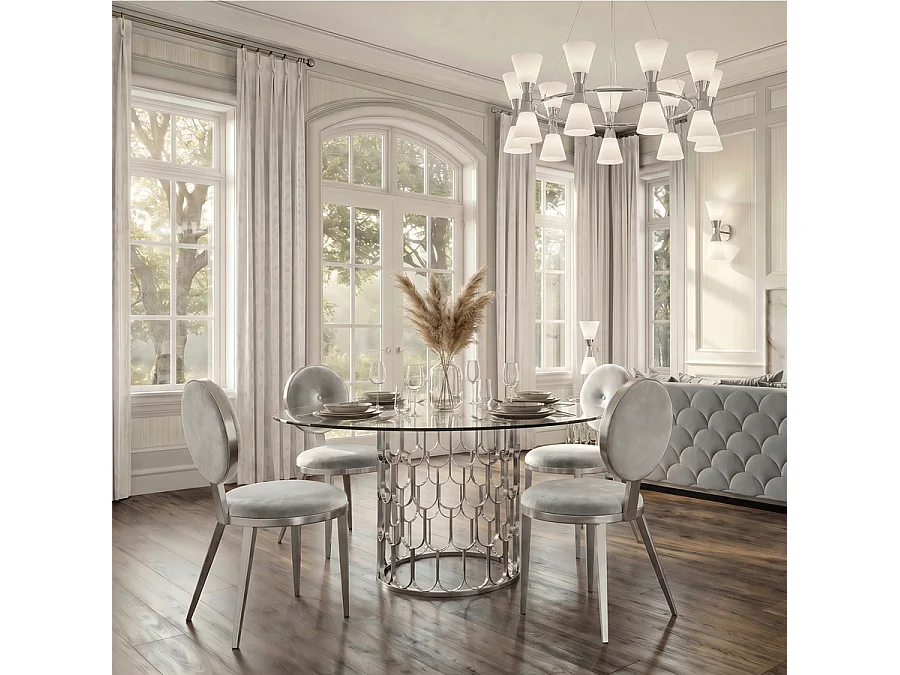 Ravello Dining Chair Silver - Brushed Stainless Steel Frame, Velvet Seat