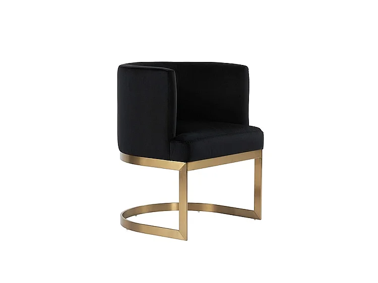 Lasco Mid-Century Dining Chair - Black Velvet, Brushed Brass Frame