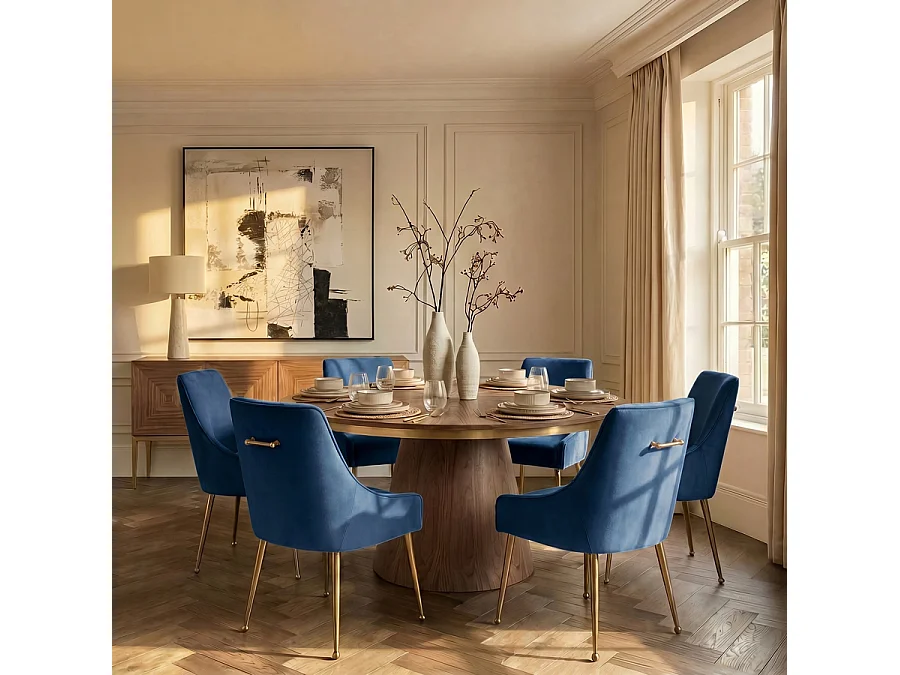 Mason Mid-Century Dining Chair Navy Blue - Velvet, Brushed Gold Stainless Steel Legs