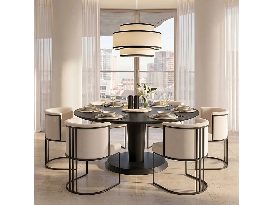 Aria Art Deco Dining Chair - Chalk Velvet, Black Powder-Coated Steel Frame