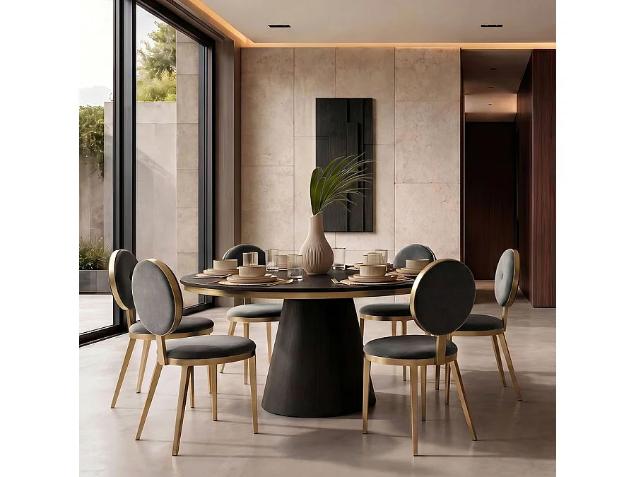 Ravello Dining Chair - Smoke, Velvet Padded Seat, Brass Electroplated Steel Frame