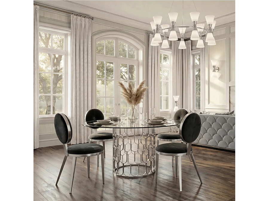 Ravello Dining Chair Silver - Black, Stainless Steel Frame, Velvet Seat