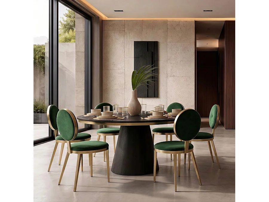 Ravello Dining Chair - Bottle Green velvet, Brass Electroplated Steel Frame
