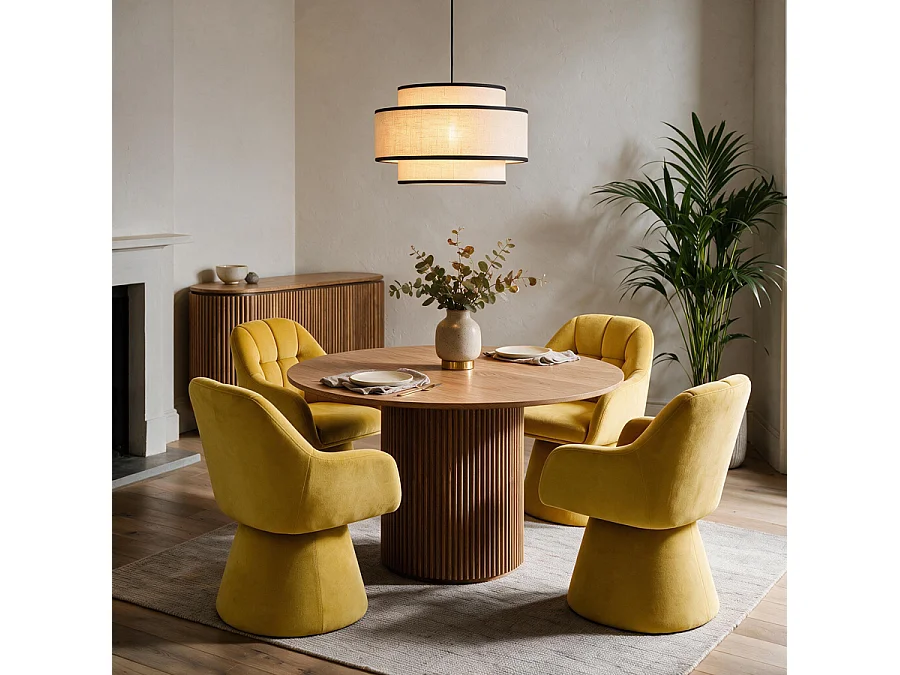 Orbit Dining Chair, English Mustard - Velvet Swivel Chair with Metal Pedestal Base