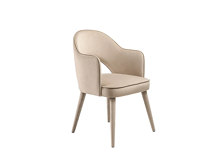 Rossini Carver Chair Taupe - Velvet Upholstery, Solid Ash Legs