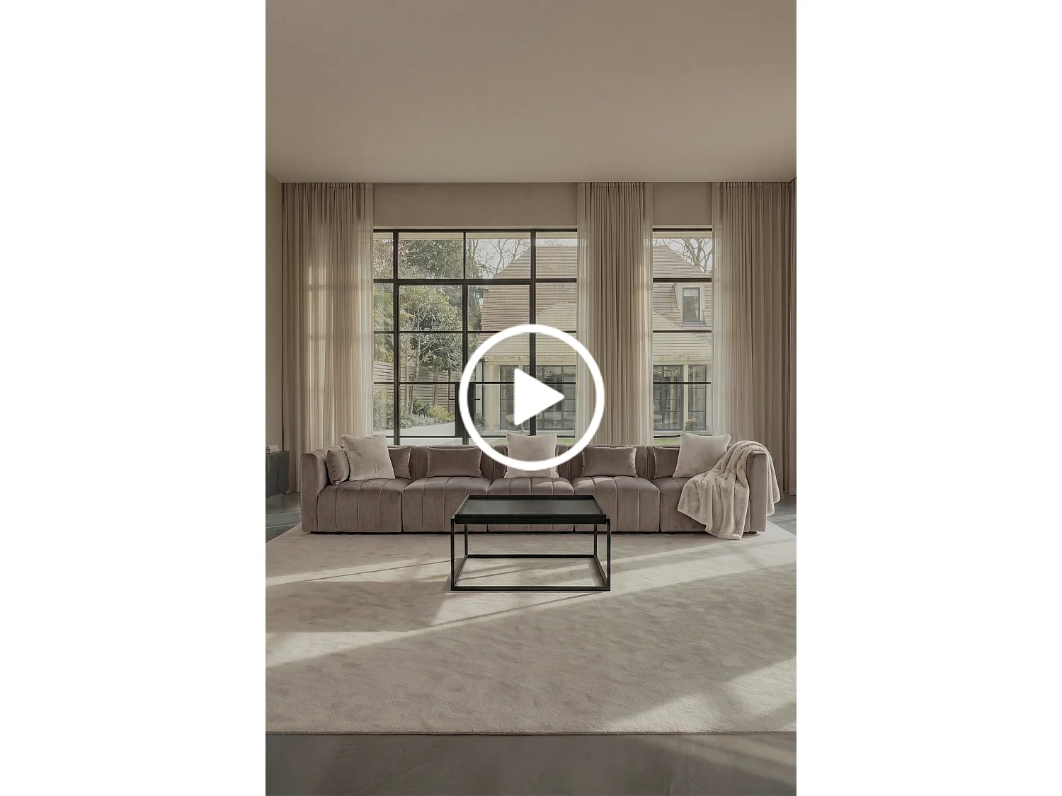 Essen Five-Seat Sofa - Taupe, Velvet Upholstery, Modular Club Design