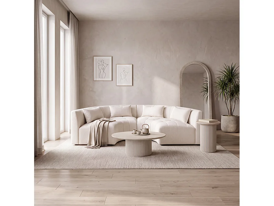 Essen 2-Seater Curved Corner Sofa Ivory Chenille - Modular Panoramic Design