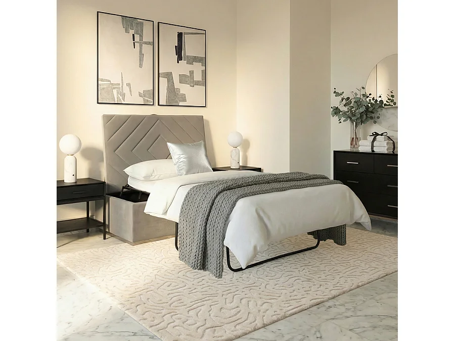 Jack Ottoman Bed - Taupe Velvet Single-Size Pull-Out Sofa Bed, Chrome Steel Base