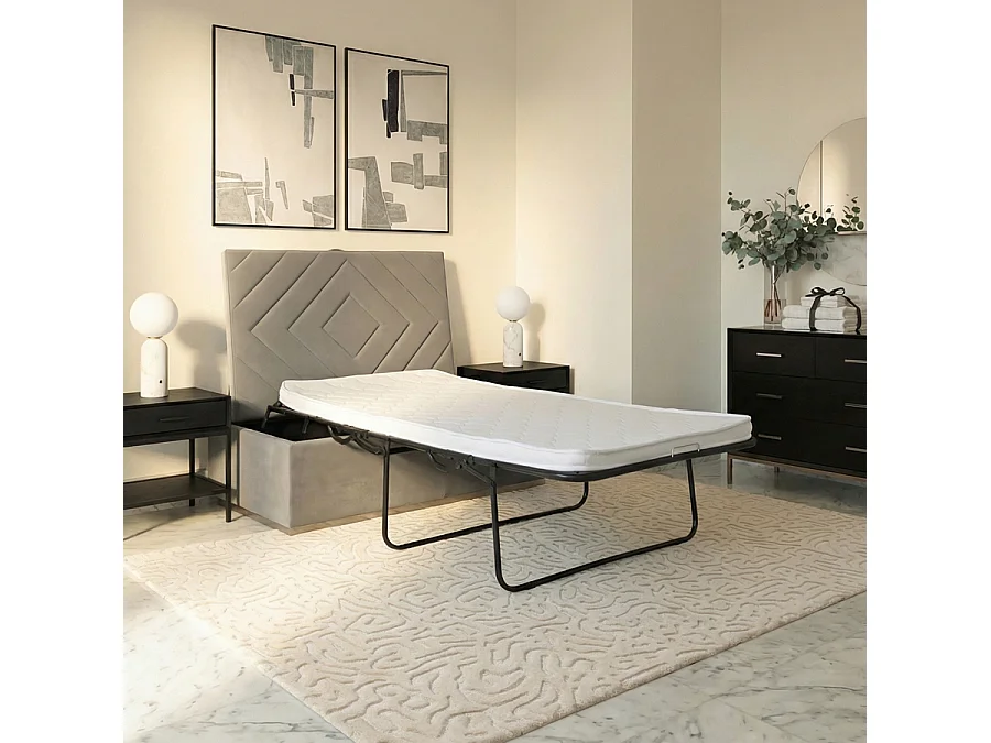 Jack Ottoman Bed - Taupe Velvet Single-Size Pull-Out Sofa Bed, Chrome Steel Base