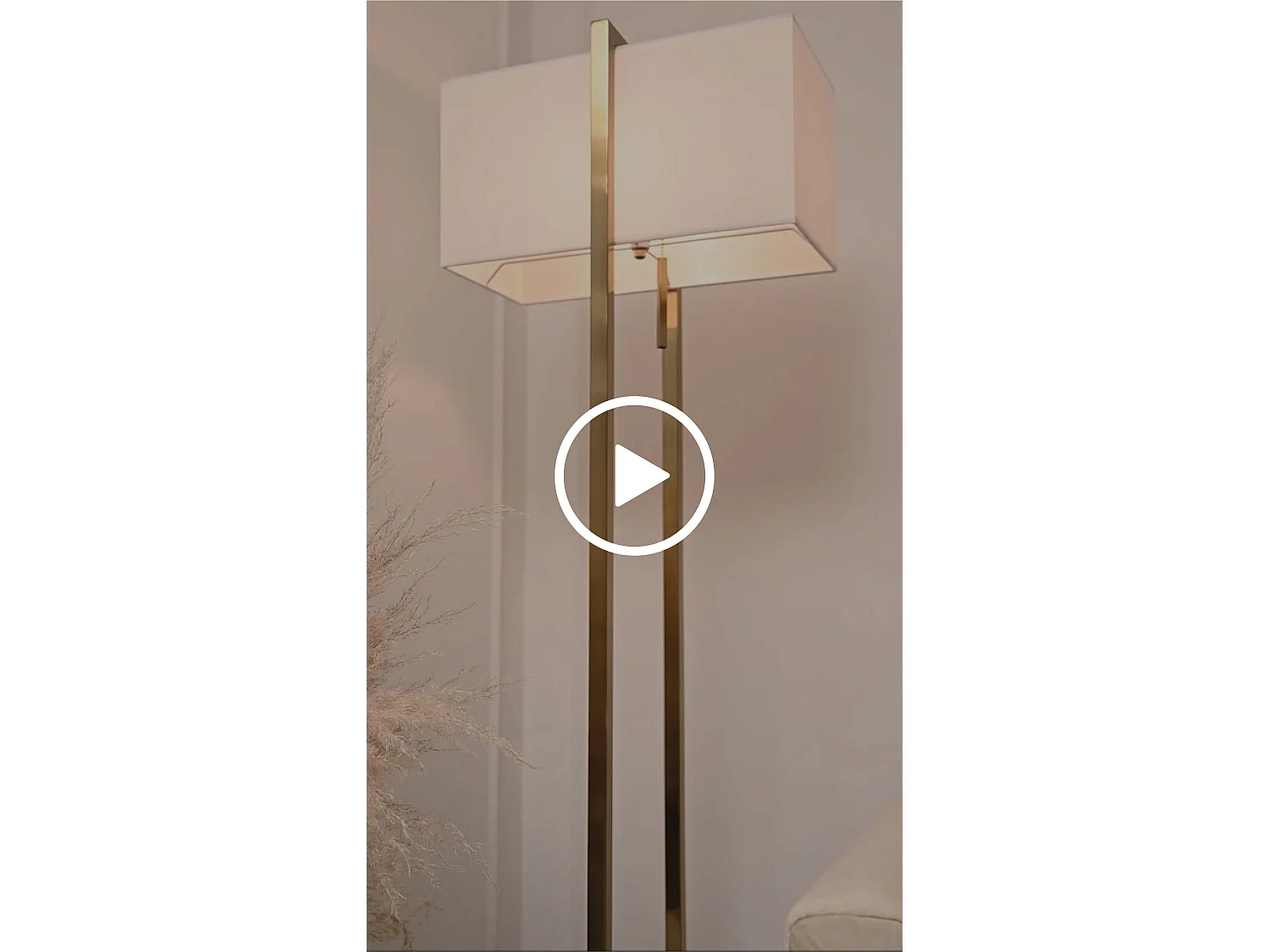 Ellington Brass Floor Light, Brushed Brass Finish, White Cotton Shade