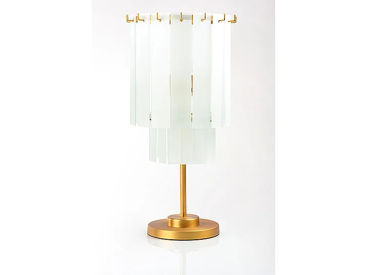 Veil Brass Table Lamp - Brushed Brass Steel Frame, Frosted Glass Shades, 66 cm
