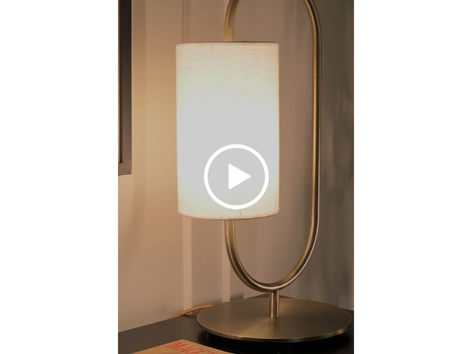 Cabriel Table Light, brushed brass metalwork, natural linen-effect shade, 58 cm