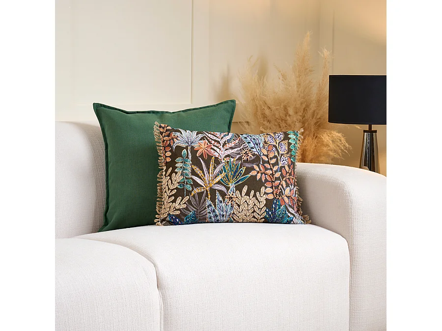 Bali Embroidered Rectangular Cushion, 35cm x 50cm, Cotton with Feather Pad