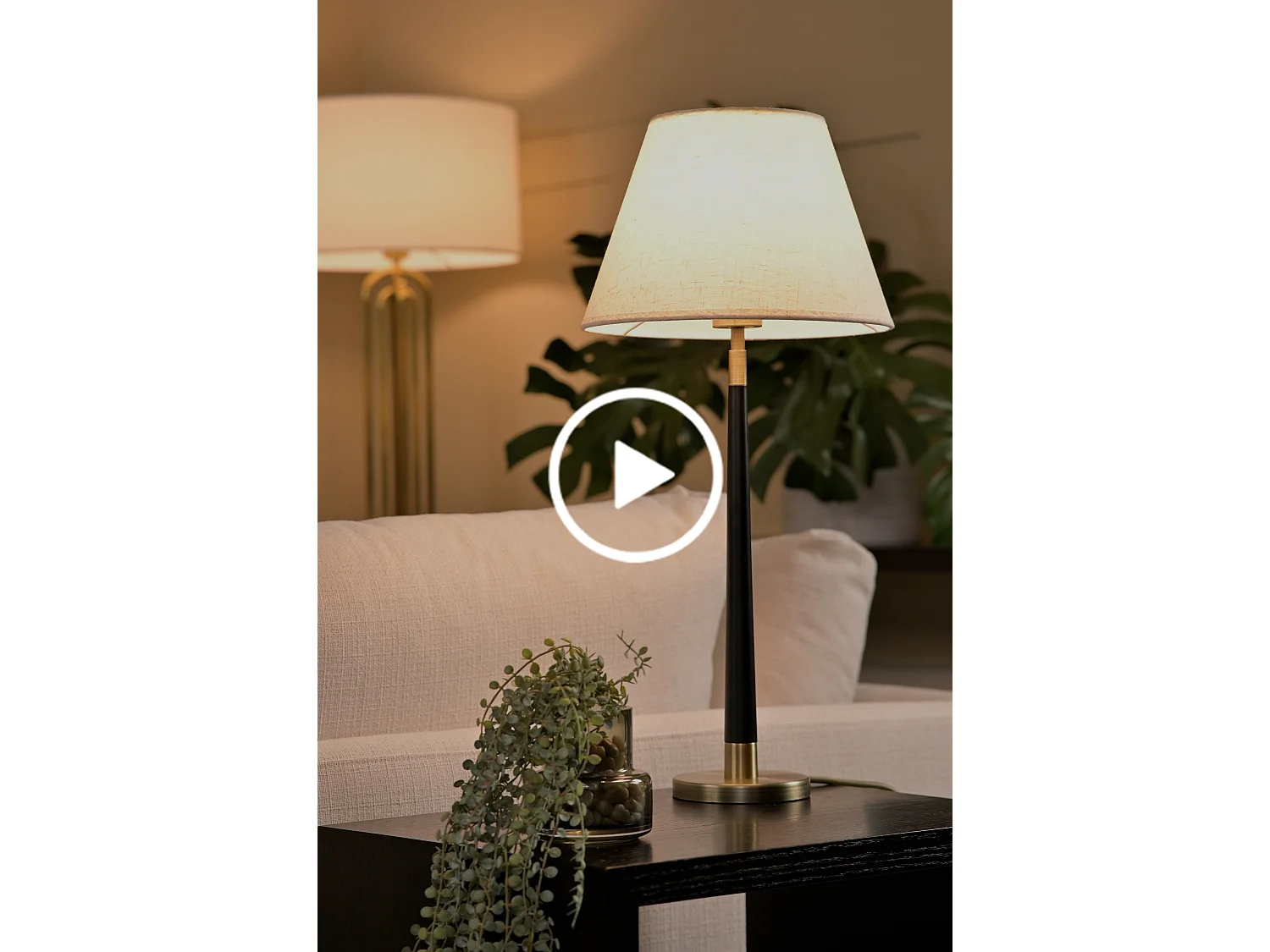 My Furniture Ozias Table Light - 60 cm, Antique Brass and Matt Black, Linen-Effect Shade, E27 40W Bulb Included
